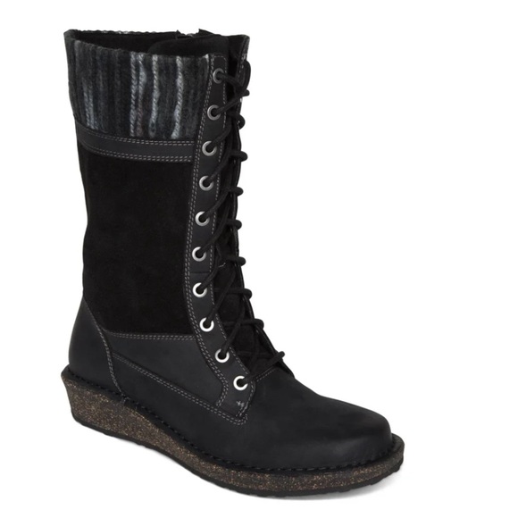 Aetrex Elsa Tall Boot Leather Arch Support Lace Up Side Zipper Sweater Like New - Picture 1 of 15